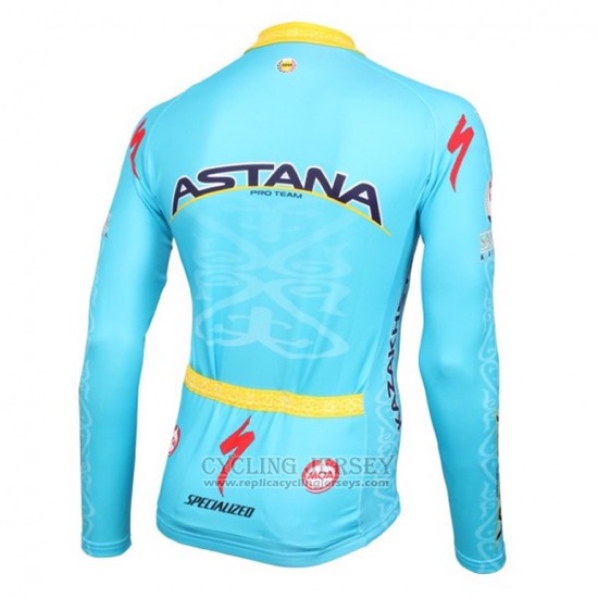 2016 Cycling Jersey Astana Light Blue and Yellow Long Sleeve and Bib Tight